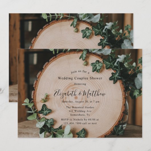 Rustiek groen & hout plak bruiloft paar douche kaart (Voorkant / Achterkant)
