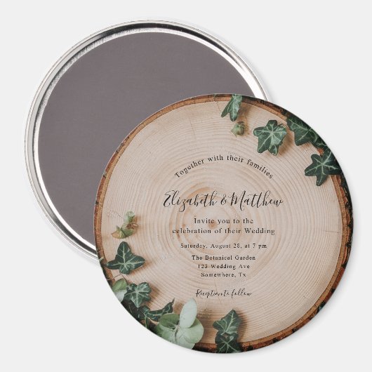 Rustiek groen & hout plak bruiloft viering magneet (Voorkant / Achterkant)