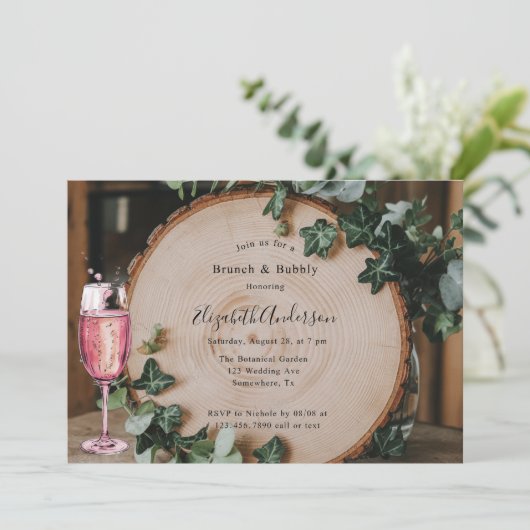 Rustiek groen & hout Slice Brunch & Bubbly Kaart (Staand voorkant)