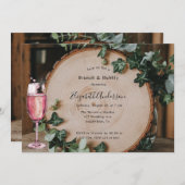 Rustiek groen & hout Slice Brunch & Bubbly Kaart (Voorkant / Achterkant)