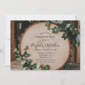 Rustiek groen & hout slice verlovingsfeest kaart (Voorkant)