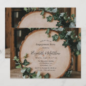 Rustiek groen & hout slice verlovingsfeest kaart (Voorkant / Achterkant)