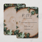 Rustiek groen & houten plak bruiloft RSVP kaartje (Voorkant / Achterkant)