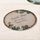 Rustiek groen & houtplak Save the Date Ronde Kartonnen Onderzetter (Gebogen)