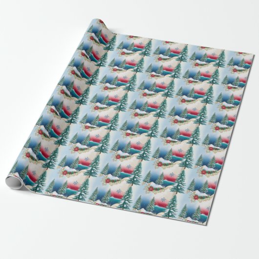 Rustiek groen kerstboominpakpapier cadeaupapier (Uitgerold)