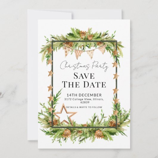 Rustiek groen kerstfeest Save the Date Kaart (Voorkant)