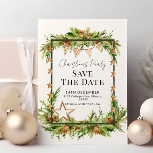 Rustiek groen kerstfeest Save the Date Kaart