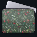 Rustiek Groen Kerstmis Foliage Botanisch Patroon Laptop Sleeve<br><div class="desc">Dit patroontje is voorzien van gegooide waterverf rode bloemen,  bessen & wintergroen voor een feestelijke uitstraling.</div>