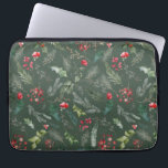 Rustiek Groen Kerstmis Foliage Botanisch Patroon Laptop Sleeve<br><div class="desc">Dit patroontje is voorzien van gegooide waterverf rode bloemen,  bessen & wintergroen voor een feestelijke uitstraling.</div>