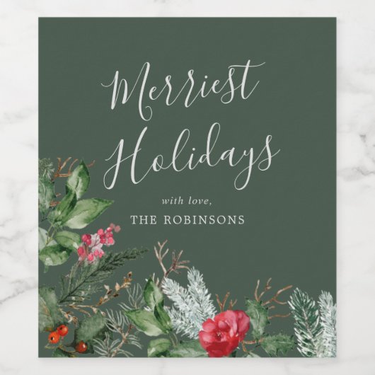 Rustiek Groen Kerstmis Winter Botanisch groen Wijn Etiket (Enkel label)