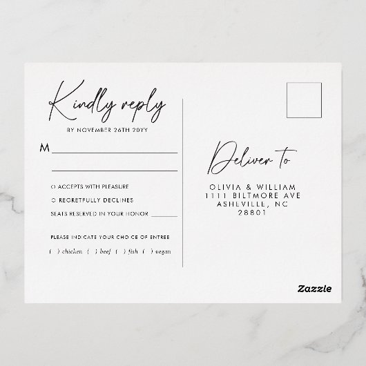 Rustiek groen kerstvakantie bruiloft RSVP Folie Uitnodiging Briefkaart (Achterkant)