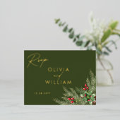 Rustiek groen kerstvakantie bruiloft RSVP Folie Uitnodiging Briefkaart (Staand Voorkant)