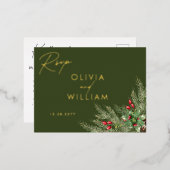 Rustiek groen kerstvakantie bruiloft RSVP Folie Uitnodiging Briefkaart (Voorkant / Achterkant)