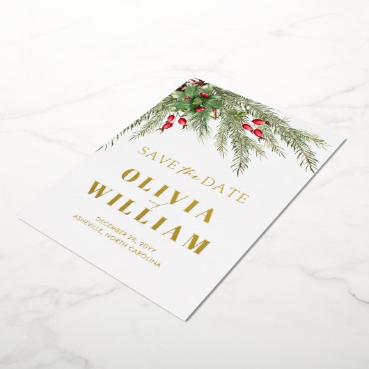 Rustiek groen kerstvakantie Save the date Folie Uitnodiging (Gedraaid)