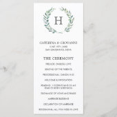 Rustiek groen krans monogram elegante bruiloft programmakaart (Voorkant)