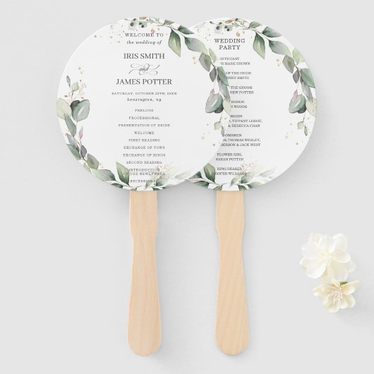 Rustiek groen krans rond bruiloft programma handwaaier (Voorkant en achterkant)