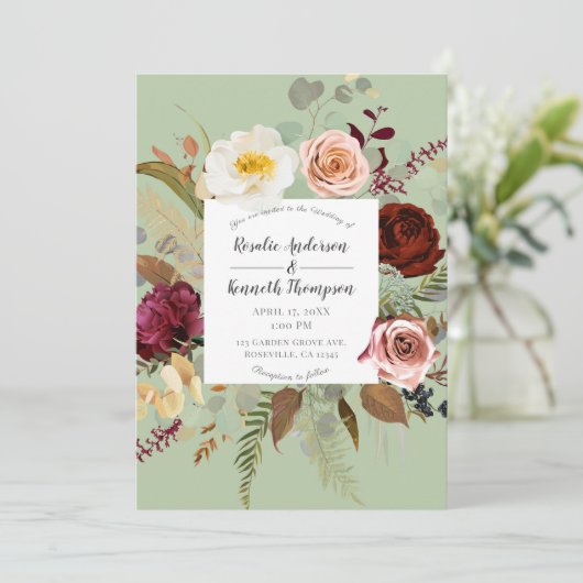 Rustiek groen land Bloemen Bloem bruiloft Kaart (Staand voorkant)