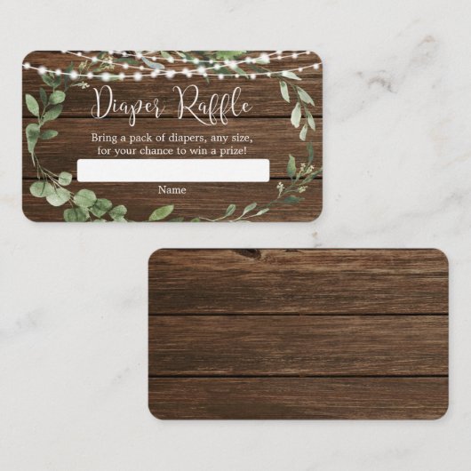 Rustiek groen licht baby shower luier loterij informatiekaartje (Voorkant / Achterkant)