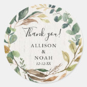 Rustiek groen loof botanische gunst ronde sticker (Voorkant)