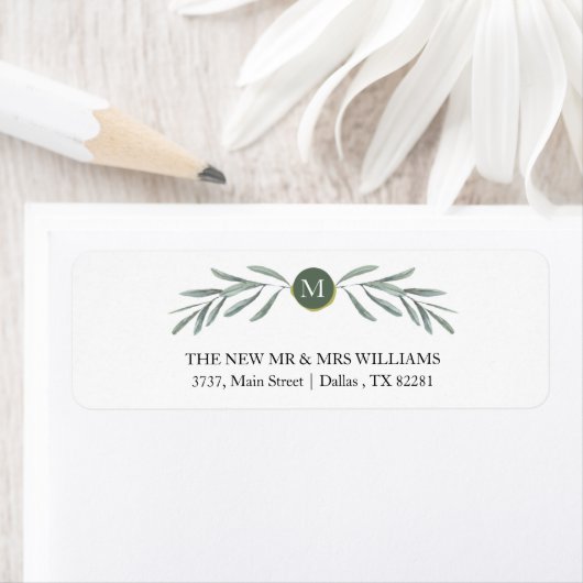 Rustiek groen monogram retour adres label (Insitu)