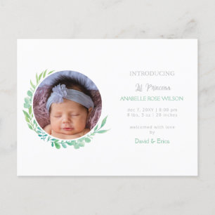 Rustiek groen nieuwe baby foto geboorte aankondigi aankondigingskaart