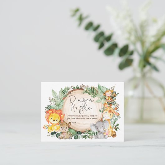 Rustiek groen Oerwoud Wilde Dieren Luier Raffle Informatiekaartje (Staand voorkant)
