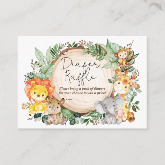 Rustiek groen Oerwoud Wilde Dieren Luier Raffle Informatiekaartje (Voorkant)