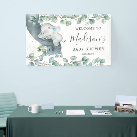 Rustiek groen Olifant Baby shower Boy Welkom Spandoek (Beurs)