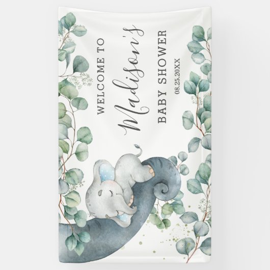 Rustiek groen Olifant Baby shower Boy Welkom Spandoek (Verticaal)