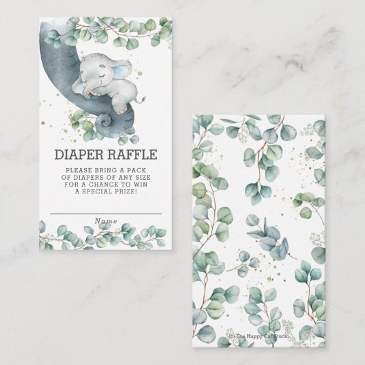 Rustiek groen Olifant Baby shower Luier Raffle Informatiekaartje (Voorkant / Achterkant)