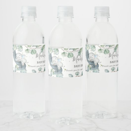 Rustiek groen Olifant Boy Baby shower Favor Waterfles Etiket (Flessen)