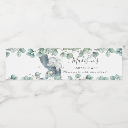 Rustiek groen Olifant Boy Baby shower Favor Waterfles Etiket (Enkel label)