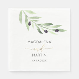 Rustiek groen olijftak bruiloft servet