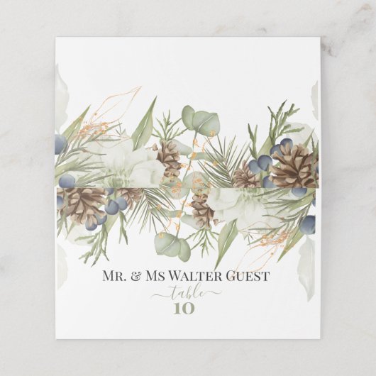 Rustiek groen & Pinecones Gastentafel Nummers Plaatskaartje (Buitenkant ongevouwen)