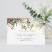 Rustiek groen Pinecones | Huwelijksreceptie Kaart (Staand voorkant)