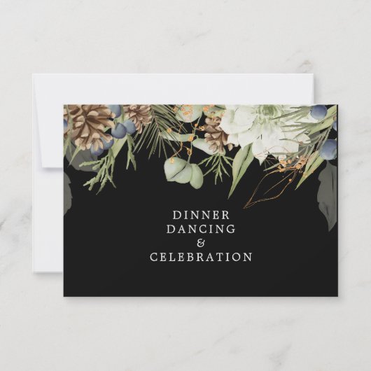 Rustiek groen Pinecones | Huwelijksreceptie Kaart (Achterkant)