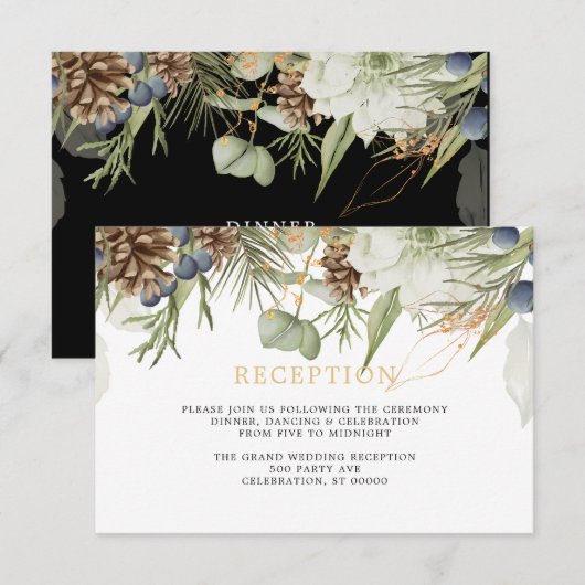 Rustiek groen Pinecones | Huwelijksreceptie Kaart (Voorkant / Achterkant)