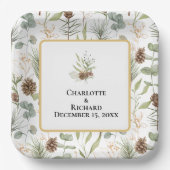 Rustiek groen & Pinecones Papieren Bordje (Voorkant)