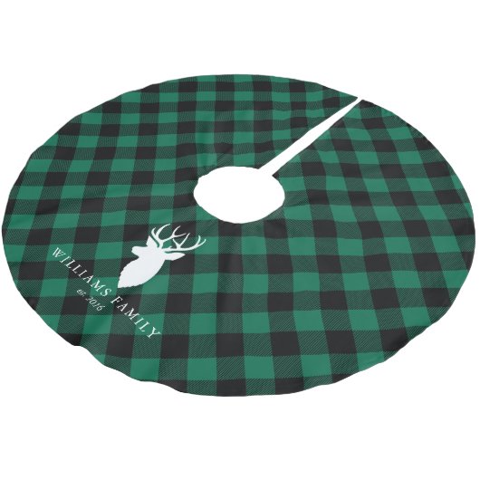 Rustiek Groen Plaid Patroon Familie Monogram Kerstboom Rok (Gekanteld)