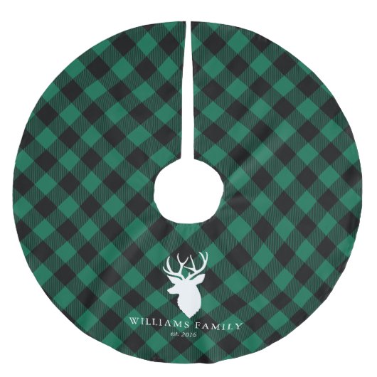 Rustiek Groen Plaid Patroon Familie Monogram Kerstboom Rok (Voorkant)
