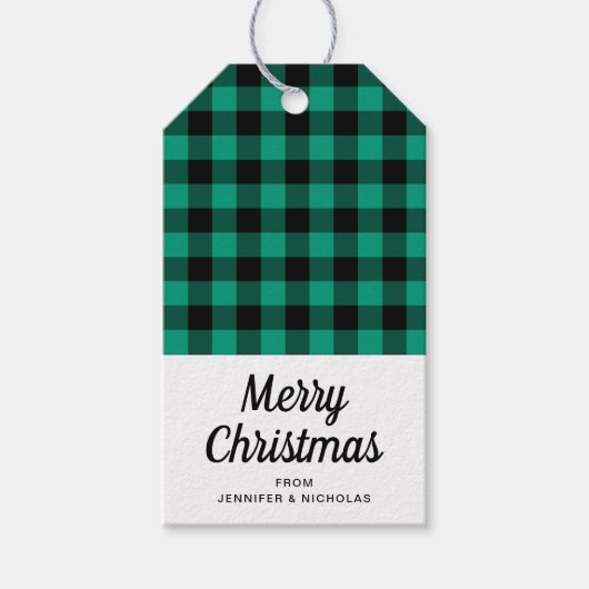 Rustiek Groen Plaid Vrolijk Kerstfeest Cadeaulabel (Voorkant)
