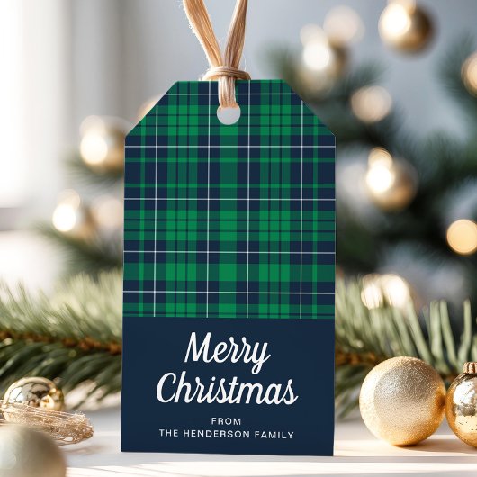 Rustiek Groen Plaid Vrolijk Kerstfeest Cadeaulabel