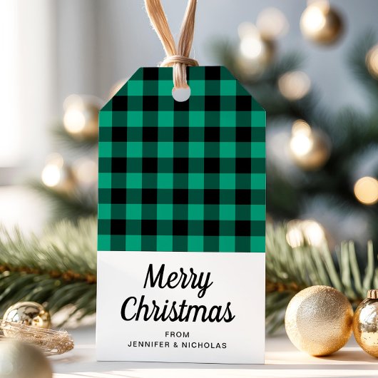 Rustiek Groen Plaid Vrolijk Kerstfeest Cadeaulabel