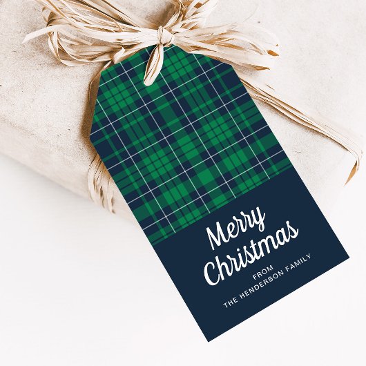 Rustiek Groen Plaid Vrolijk Kerstfeest Cadeaulabel