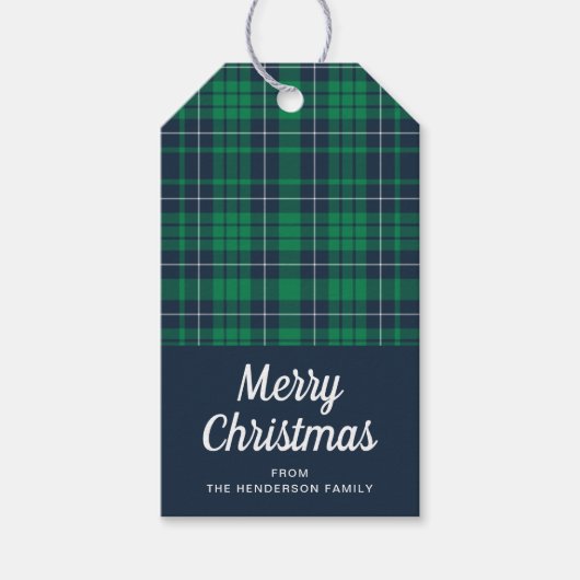 Rustiek Groen Plaid Vrolijk Kerstfeest Cadeaulabel (Voorkant)