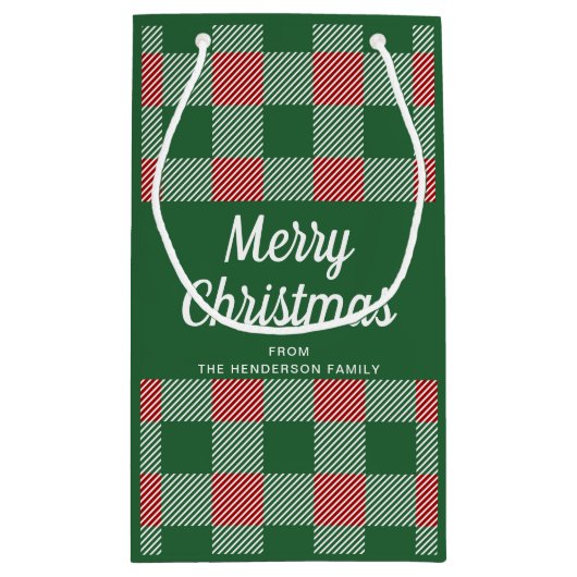 Rustiek Groen Plaid Vrolijk Kerstfeest Klein Cadeauzakje (Achterkant)
