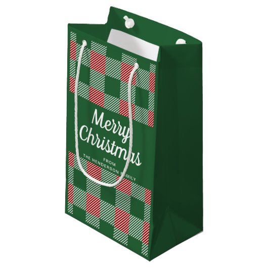 Rustiek Groen Plaid Vrolijk Kerstfeest Klein Cadeauzakje (Voorkant Gekanteld)