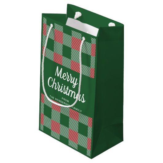 Rustiek Groen Plaid Vrolijk Kerstfeest Klein Cadeauzakje (Achterkant Gekanteld)