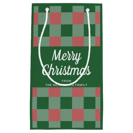 Rustiek Groen Plaid Vrolijk Kerstfeest Klein Cadeauzakje (Voorkant)