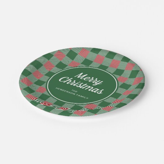 Rustiek Groen Plaid Vrolijk Kerstfeest Papieren Bordje (Gekanteld)